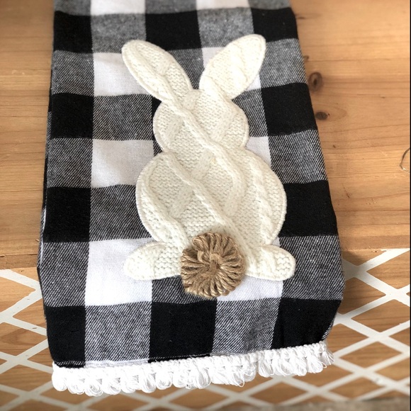 Black and White Buffalo Check Knit Bunny Hand Towel - Picture 1 of 3